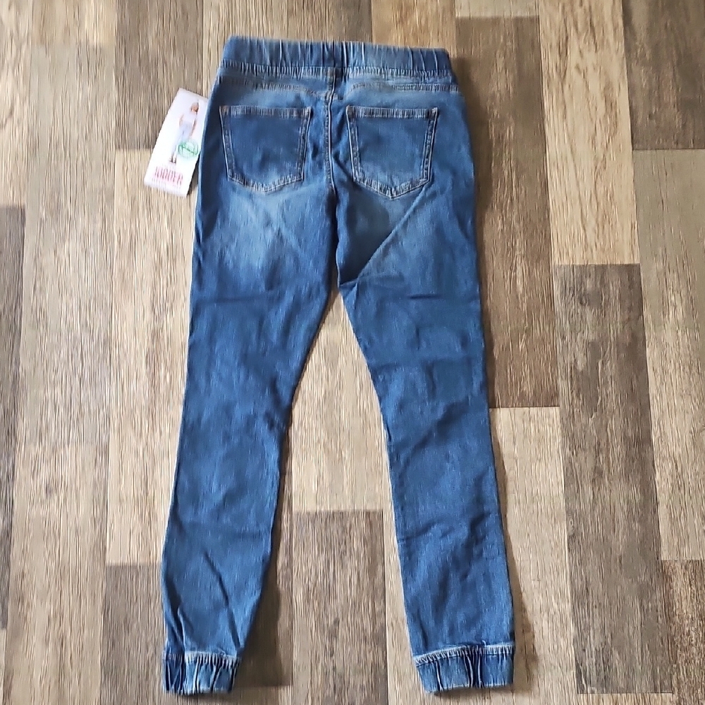 Celebrity Pink Blue Distressed Jogger Jeans with Elastic Waistband - Picture 4 of 7